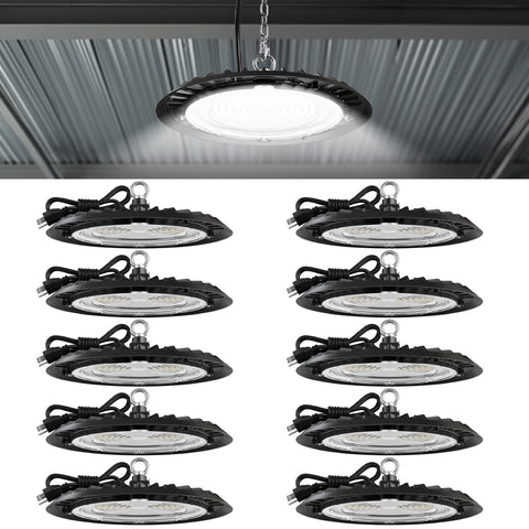 Sunco 150W UFO High Bay warehouse lighting for bright, even illumination and safer spaces.