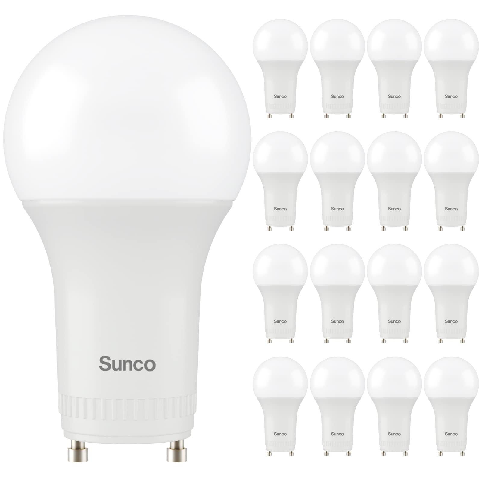 Sunco Lighting GU24 LED A19 bulbs, front view, energy-saving home lighting option.