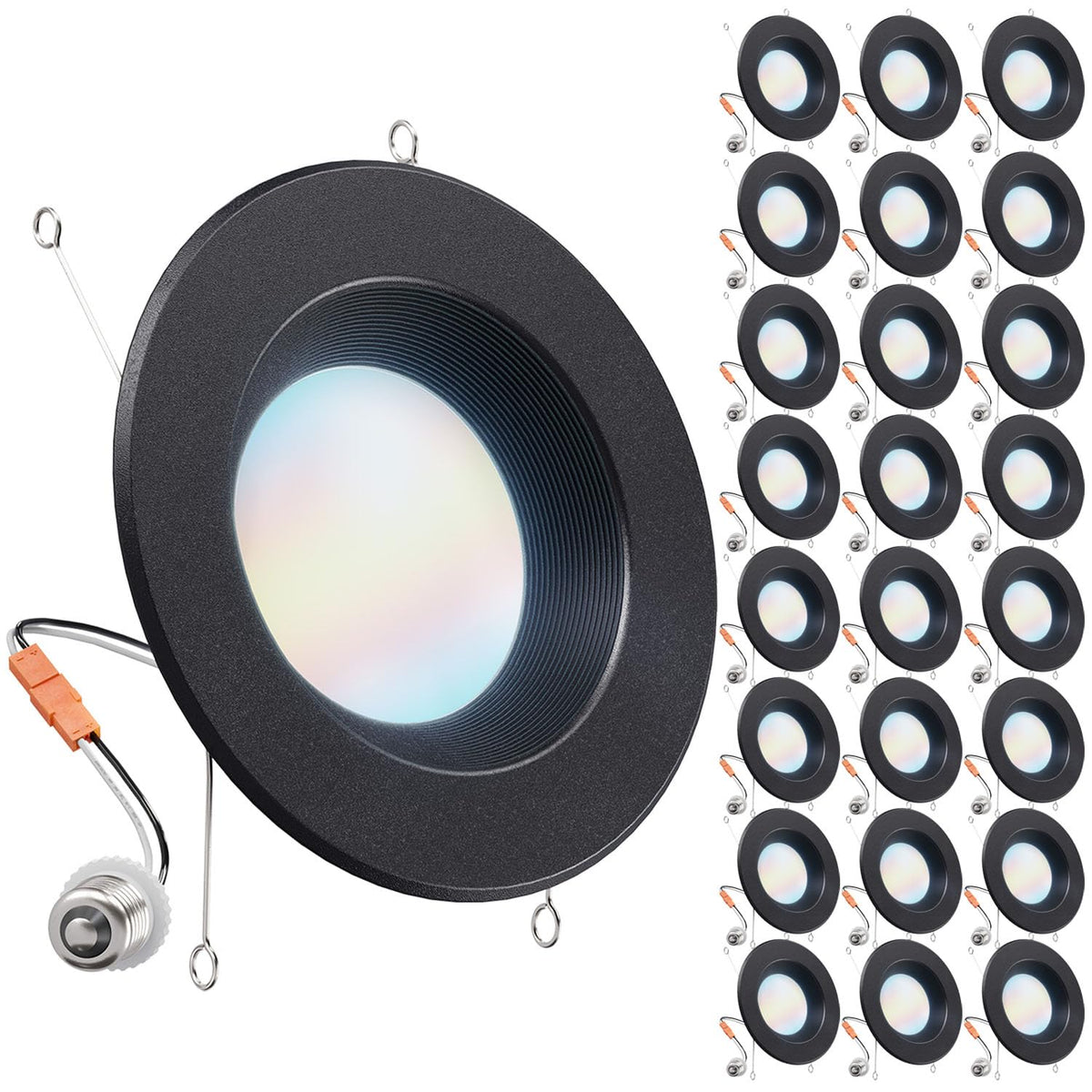 Sunco 24-pack 6-inch downlight with black baffle trim providing warm 2700K ambience