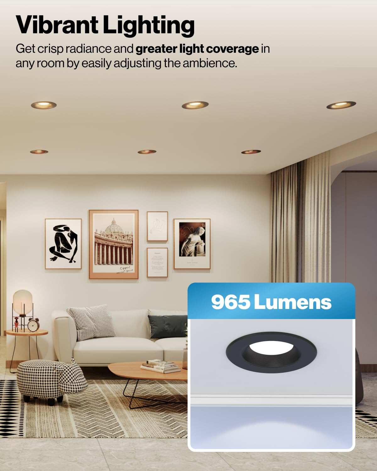 Sunco 6-inch downlight with black baffle trim at 3500K for versatile workspace