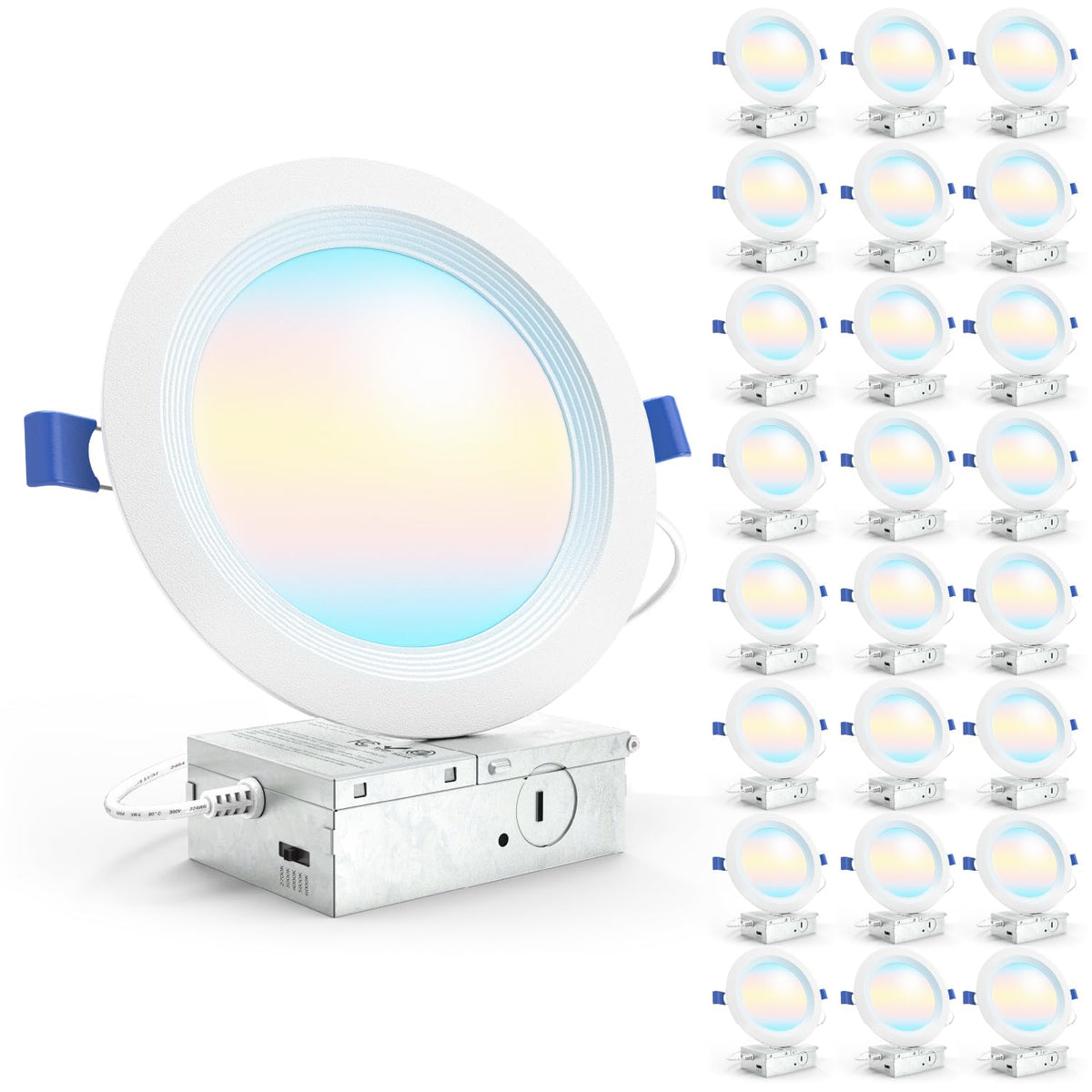 Sunco 24-pack 6-inch LED downlights with junction box for fast canless installation.