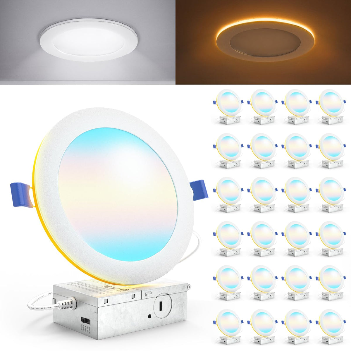 Sunco 24-pack 6-inch recessed light with night light for energy-efficient ceiling illumination.