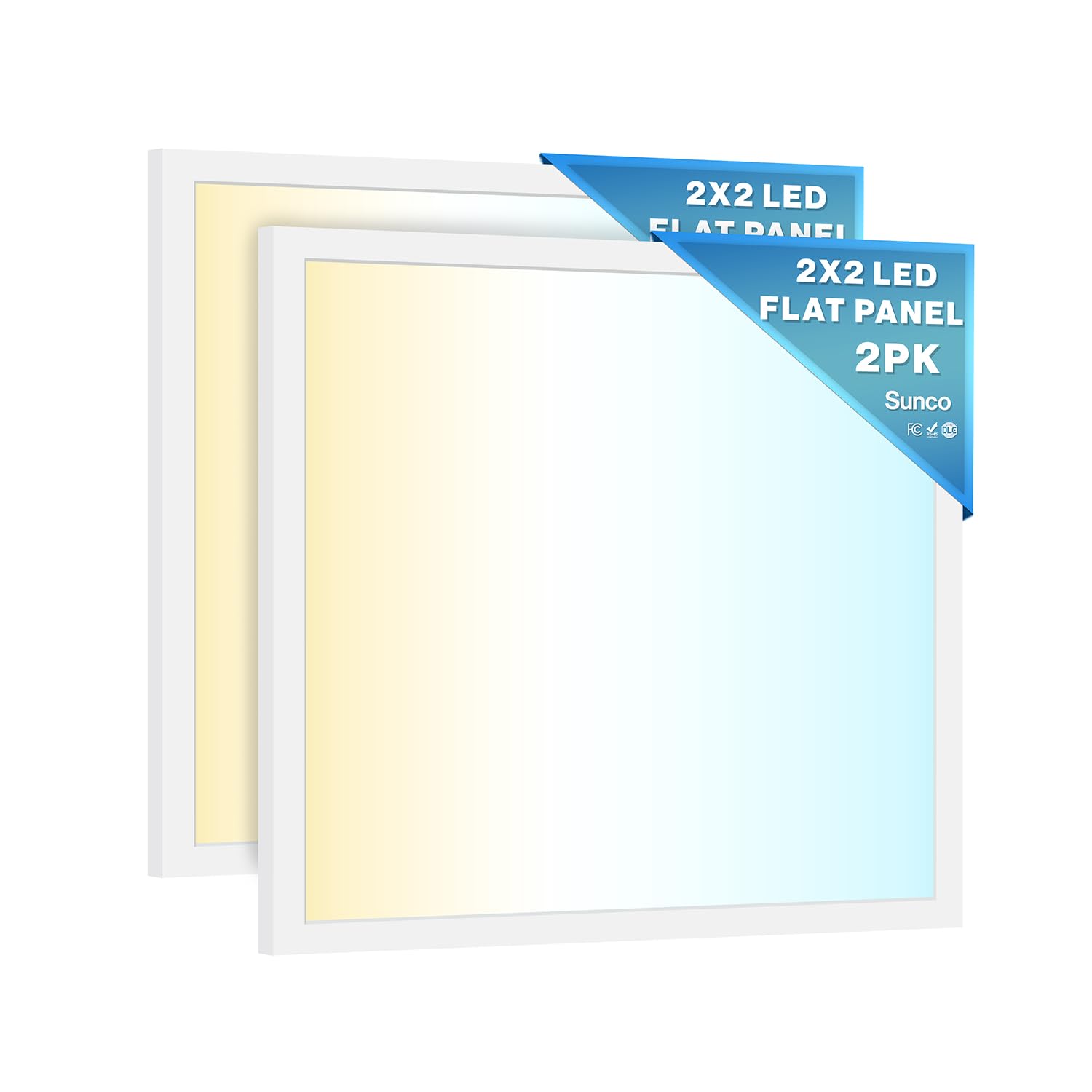 Sunco 2x2 LED flat-panel light close-up showing slim profile