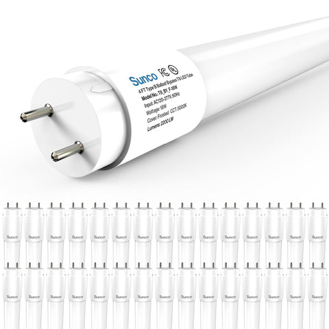 Sunco 30-pack T8 LED bulbs in frosted finish ready for energy-efficient garage lighting.
