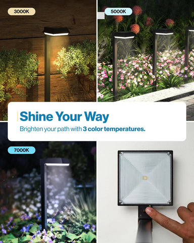 Sunco 3CT path light at 3000K creates warm ambience along a walkway.