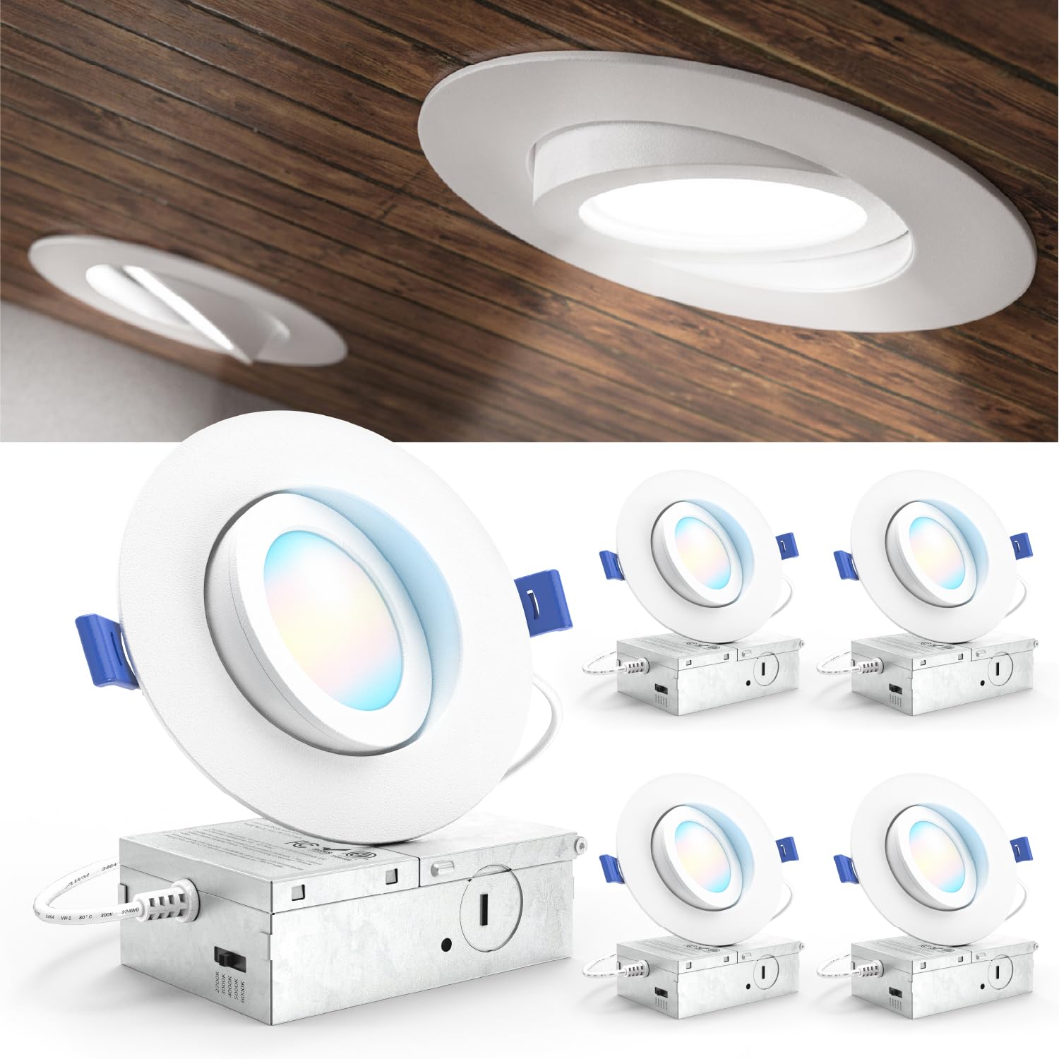 Sunco 4-inch gimbal downlight with angled spotlight for artwork illumination.
