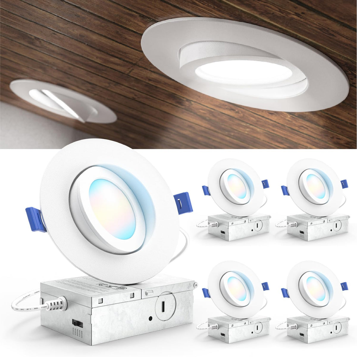 Sunco 4-inch gimbal downlight with angled spotlight for artwork illumination.