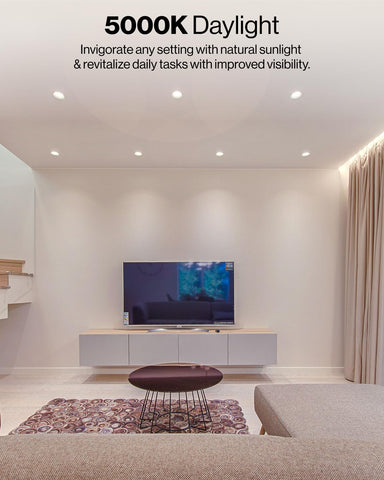 Sunco 4-inch damp-rated LED downlight installation suitable for bathrooms and kitchens.