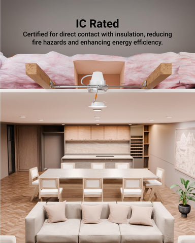 Sunco 4-inch recessed housing fits ceiling insulation with airtight design.
