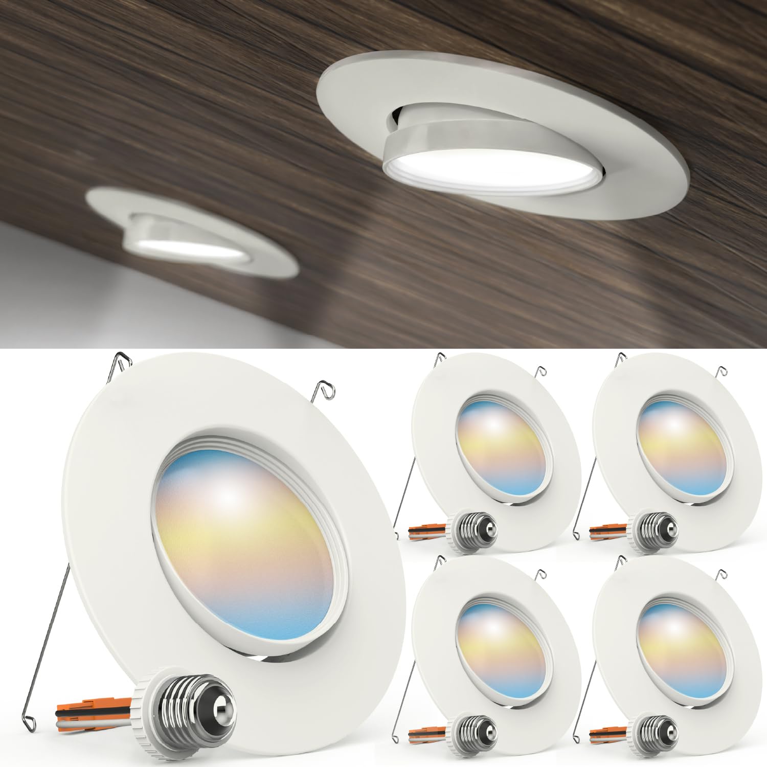 Sunco Lighting 5/6 inch LED can light with gimbal downlight focusing on artwork.