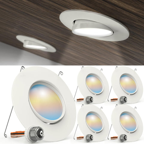 Sunco Lighting 5/6 inch LED can light with gimbal downlight focusing on artwork.