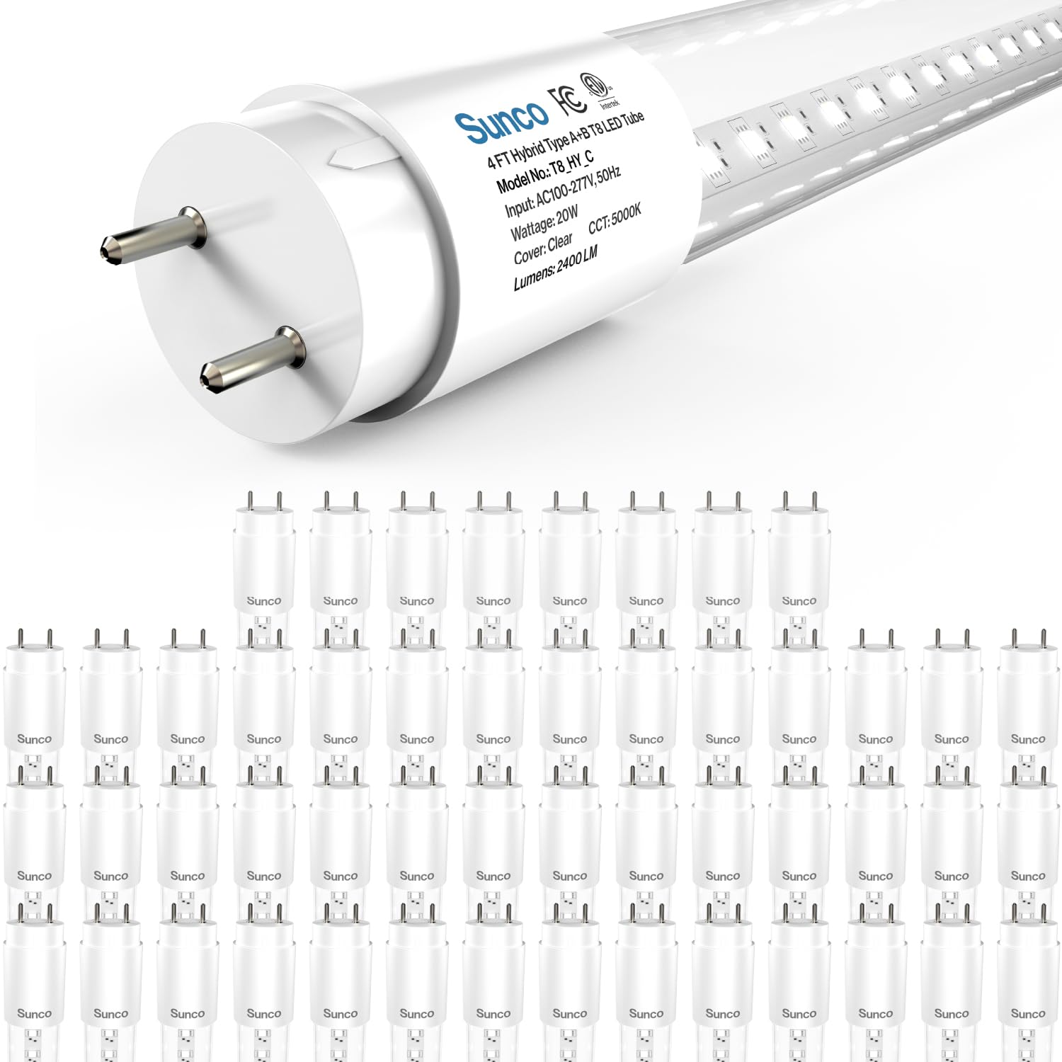 Sunco Lighting 50-pack T8 LED bulbs for 4 ft tubes provide bright daylight illumination.