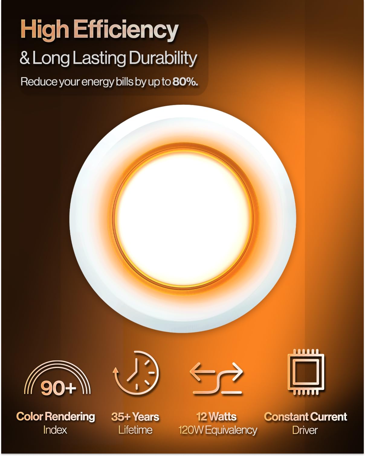 Sunco 6-inch downlight 3000K creates warm kitchen lighting.