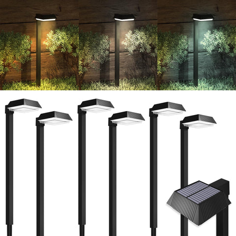 Sunco 6-pack solar path lights brighten a cord-free walkway along a garden path.