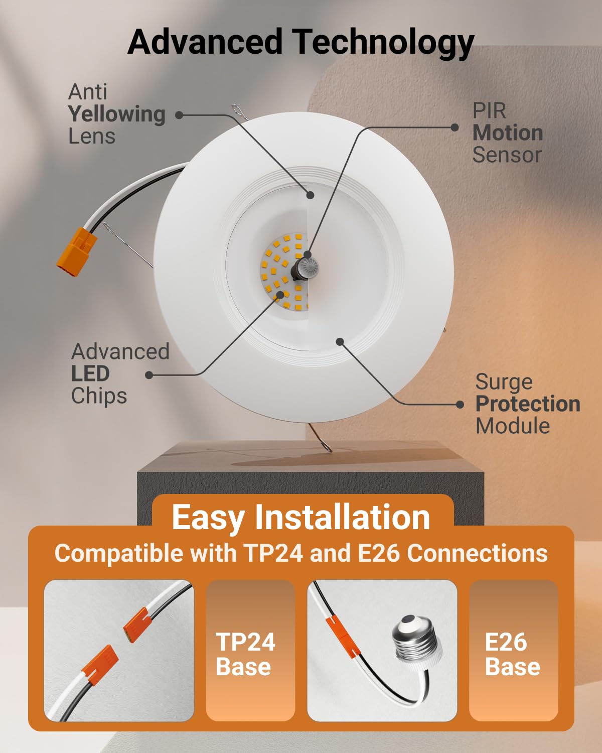 Sunco 6-inch LED can light with selectable CCT 6000K for bright, daylight look.