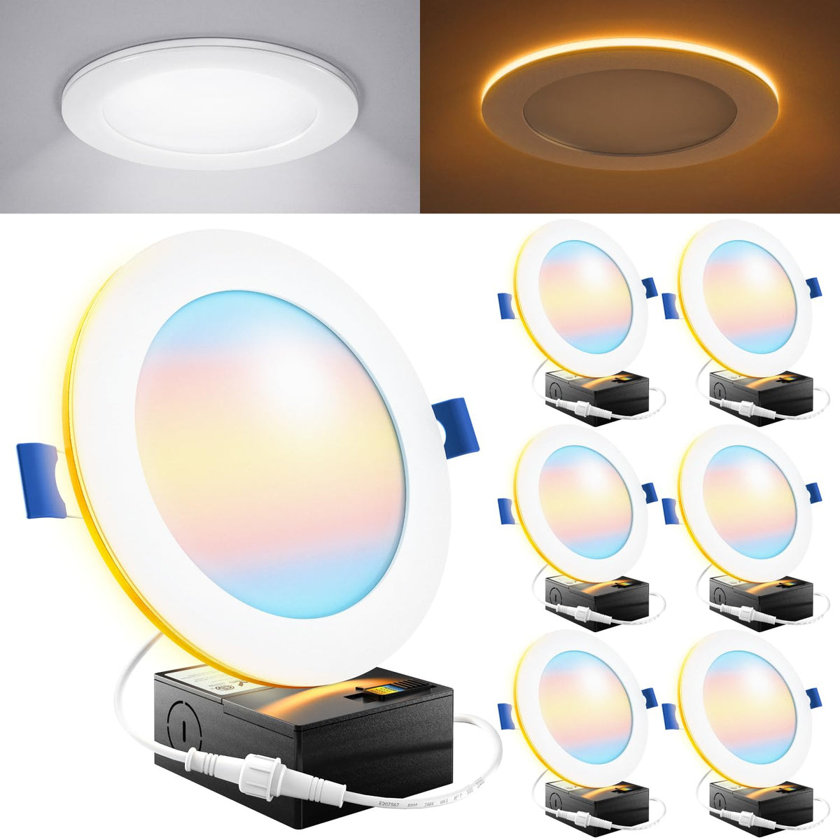 Sunco Lighting 6-inch recessed downlight with night light for cozy ambient glow.