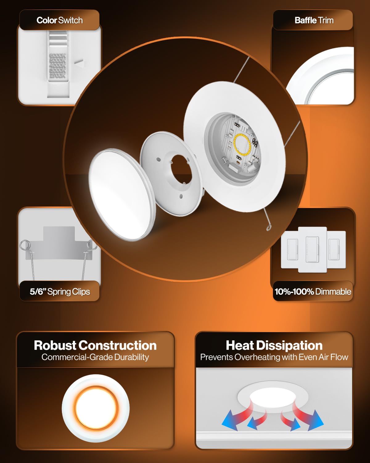 Sunco 6-inch recessed light 6000K delivers bright white light for clear visibility.