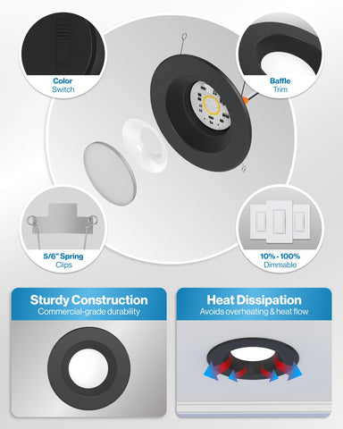 Sunco adjustable dimmable downlight with black trim for mood control