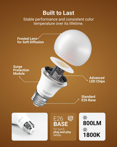 Sunco A19 Amber LED bulb dimmable for mood control