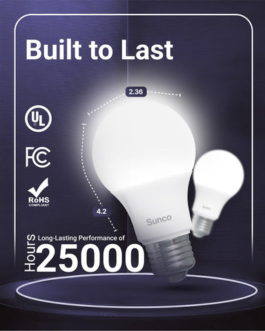 Sunco A19 LED bulbs in kitchen counter provide clear task lighting.