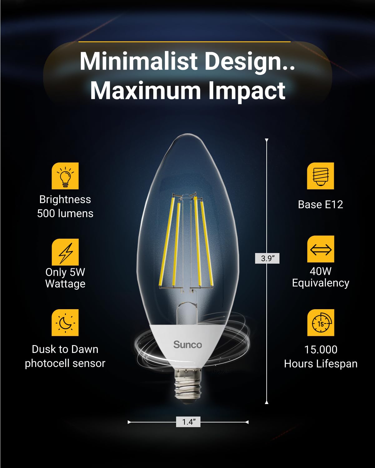 Sunco B11 outdoor filament bulb for patio illumination