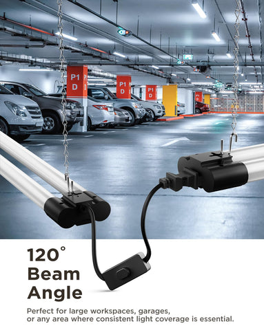 Sunco black-finish 4ft fixture suits rugged, industrial spaces.