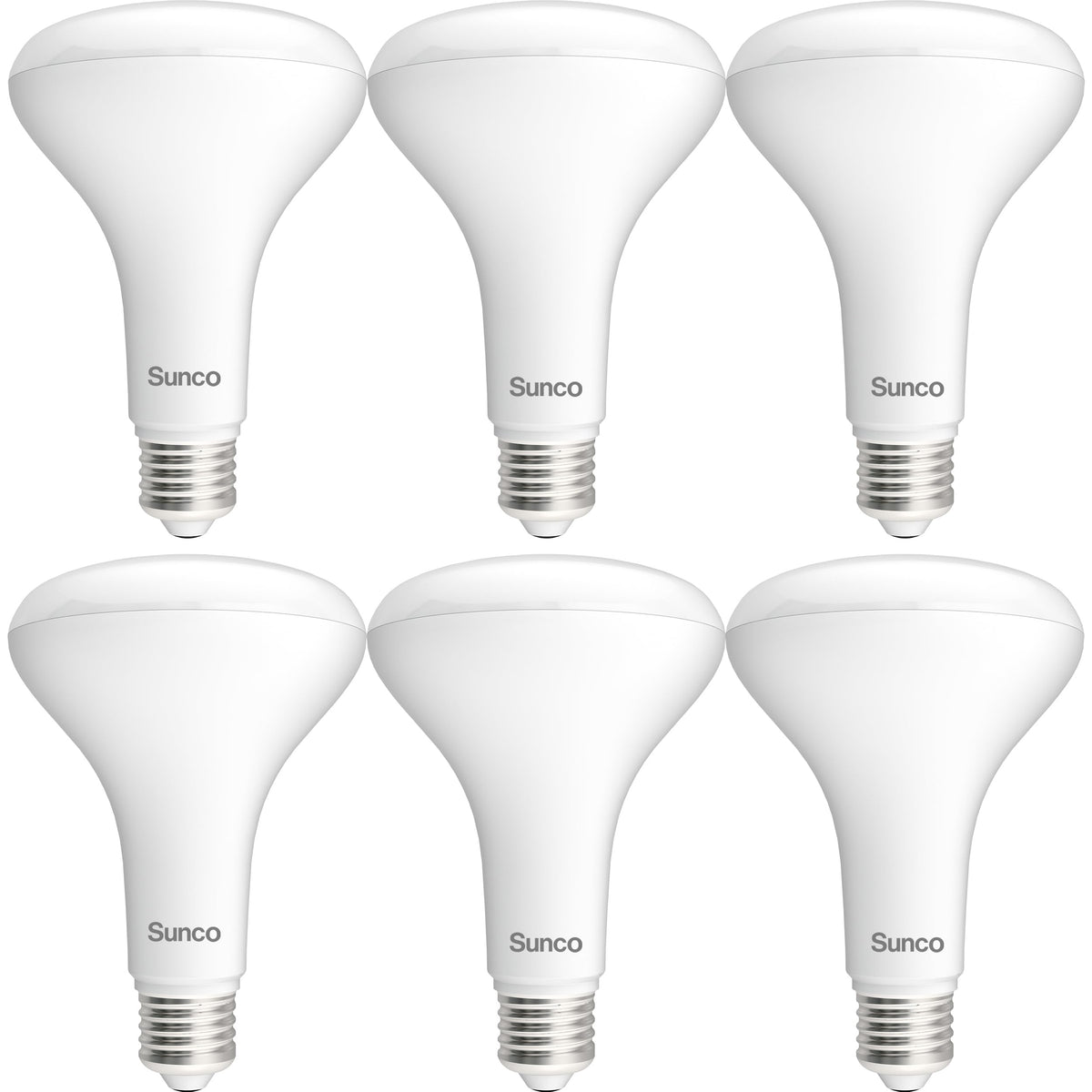 Sunco BR30 LED bulb close-up showing dimmable capability.
