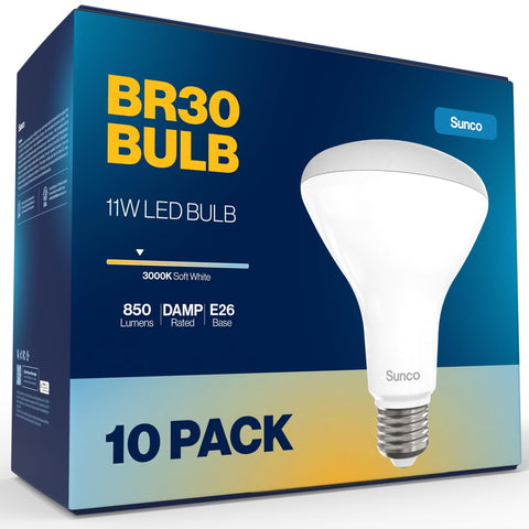 Sunco BR30 LED bulbs, 10-pack, indoor flood light for recessed can lighting.