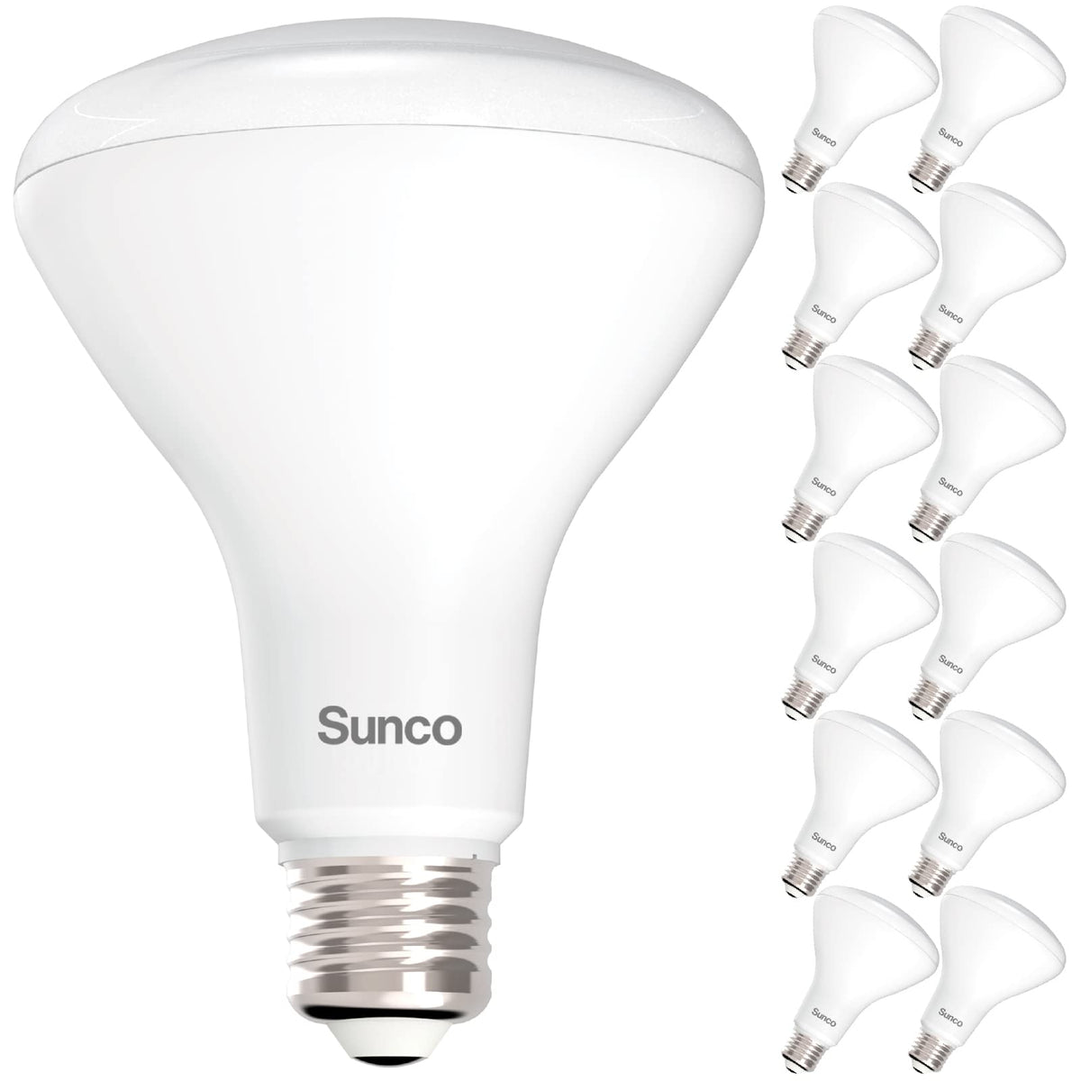 Sunco BR30 LED bulbs in an indoor flood setup for bright, even lighting.
