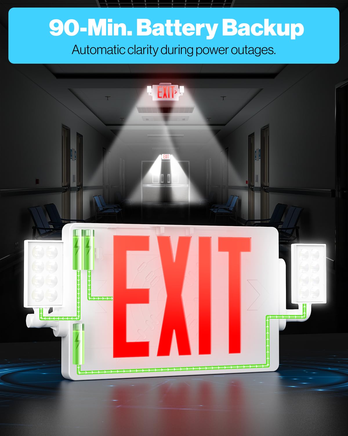 Sunco commercial-grade UL-listed exit sign designed for high-traffic areas