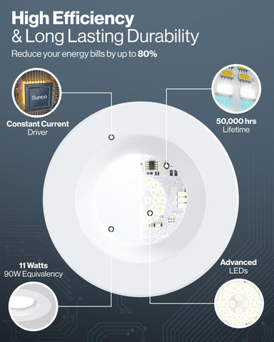 Sunco Lighting damp-location rated recessed light suitable for kitchens and baths.