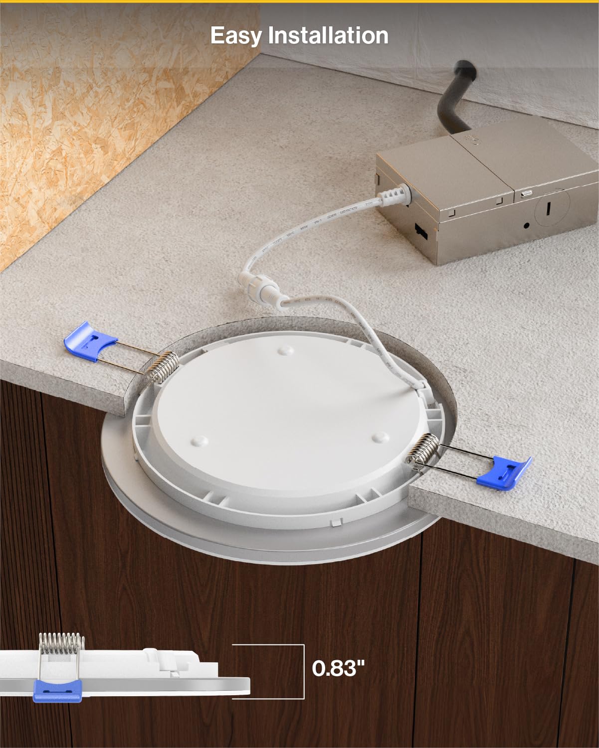 Sunco easy-install light with spring-loaded brackets for quick ceiling setup.