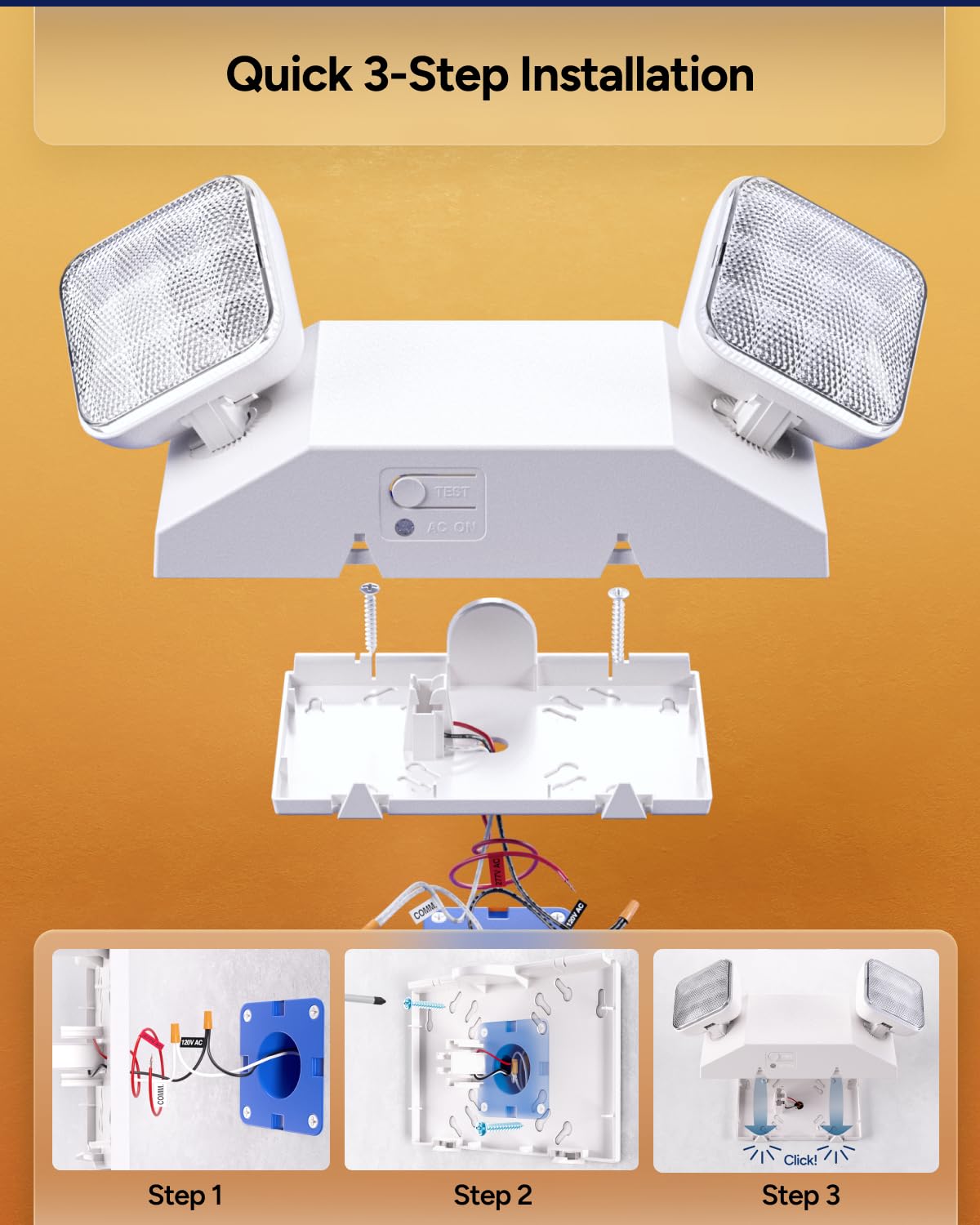 Sunco Emergency Light 2-pack fire resistant ABS plastic design