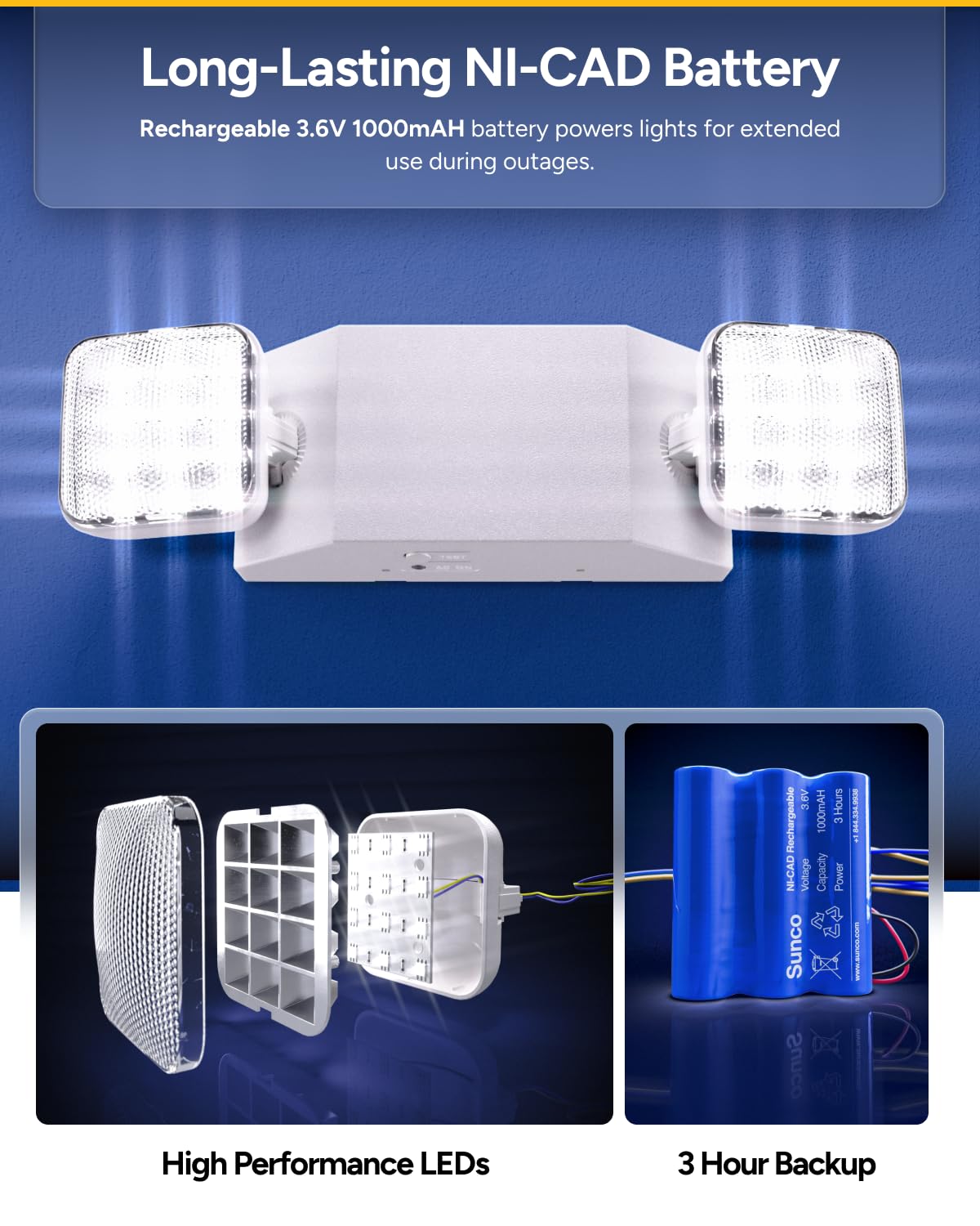 Sunco Emergency Light 2-pack wiring and installation ready with hardware