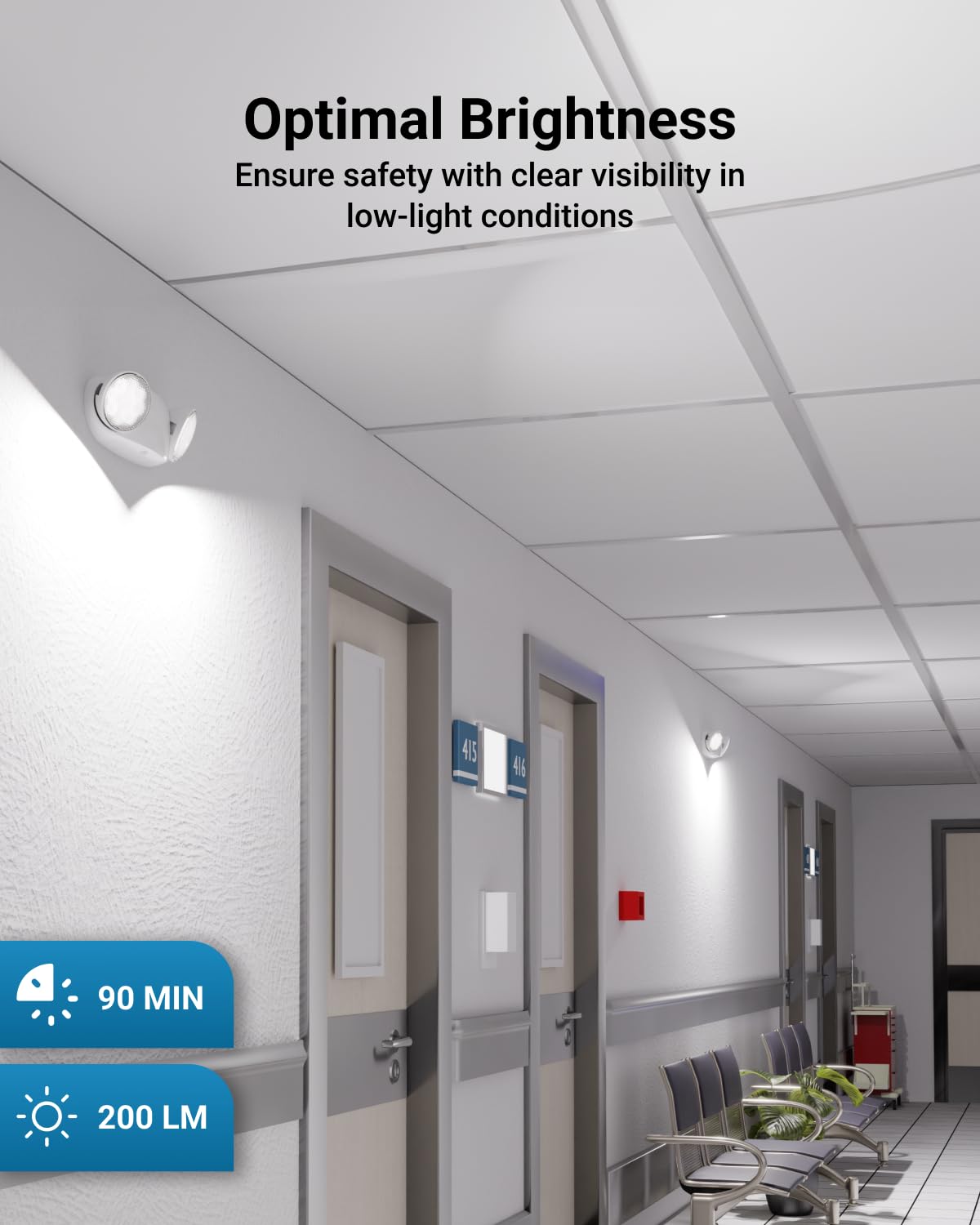 Sunco Emergency Light backup battery ensures continued illumination during power outages.