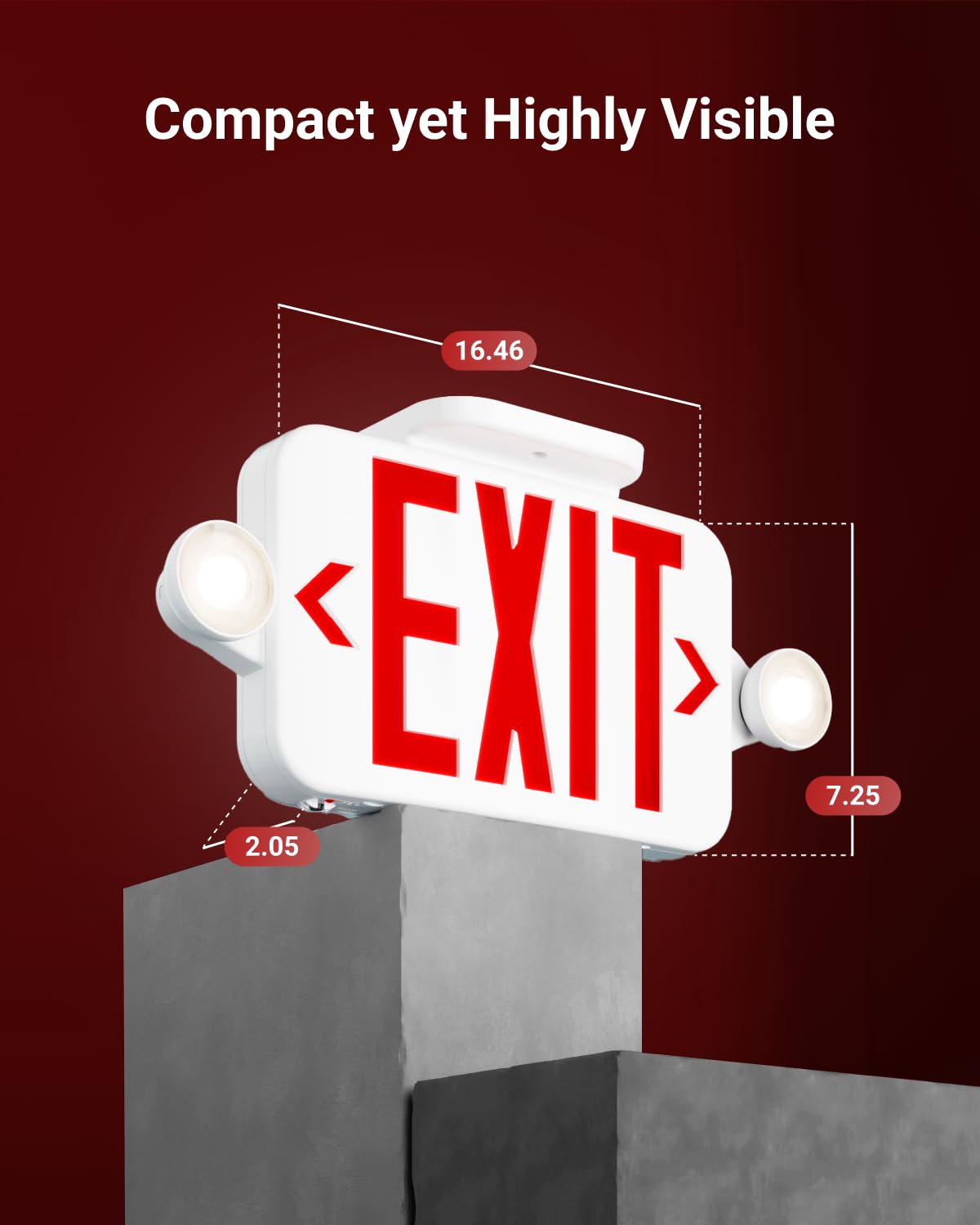 Sunco Exit Sign backup battery provides up to 90 minutes of illumination during outages.