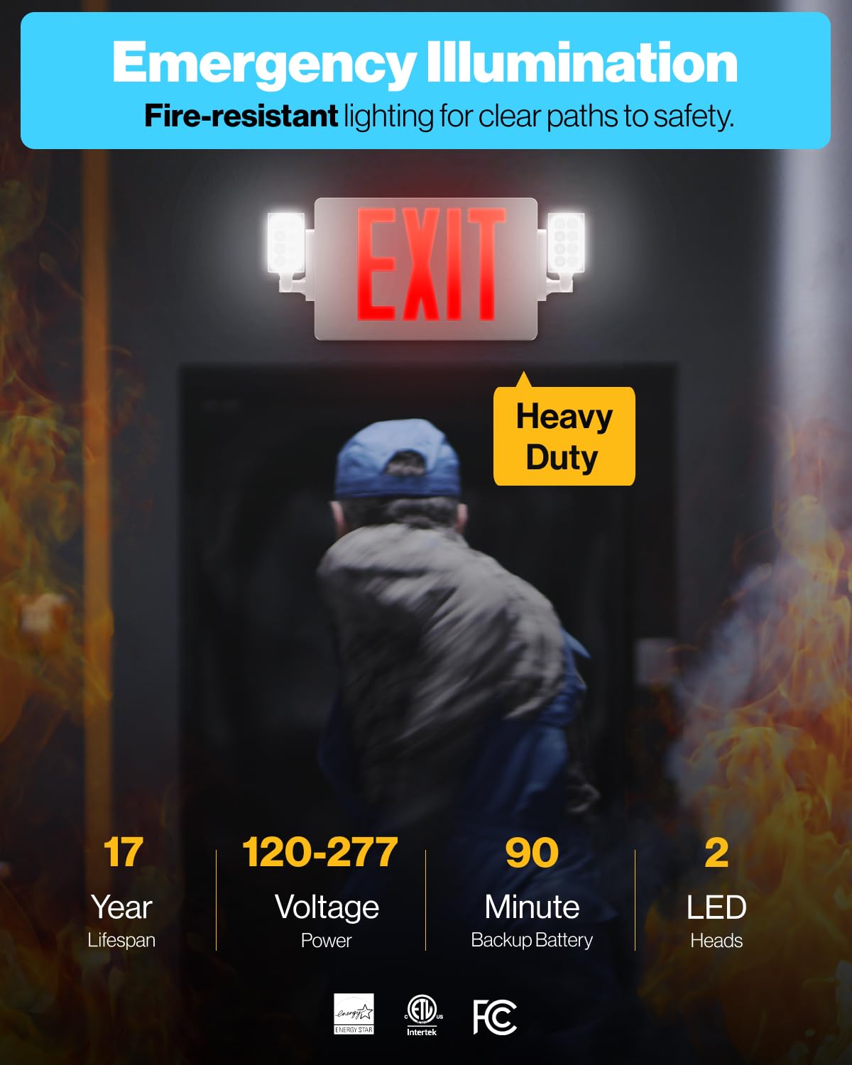 Sunco exit sign backup battery provides up to 90 minutes of illumination.