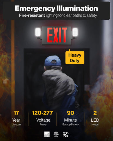 Sunco exit sign shows side LED lights for enhanced visibility.