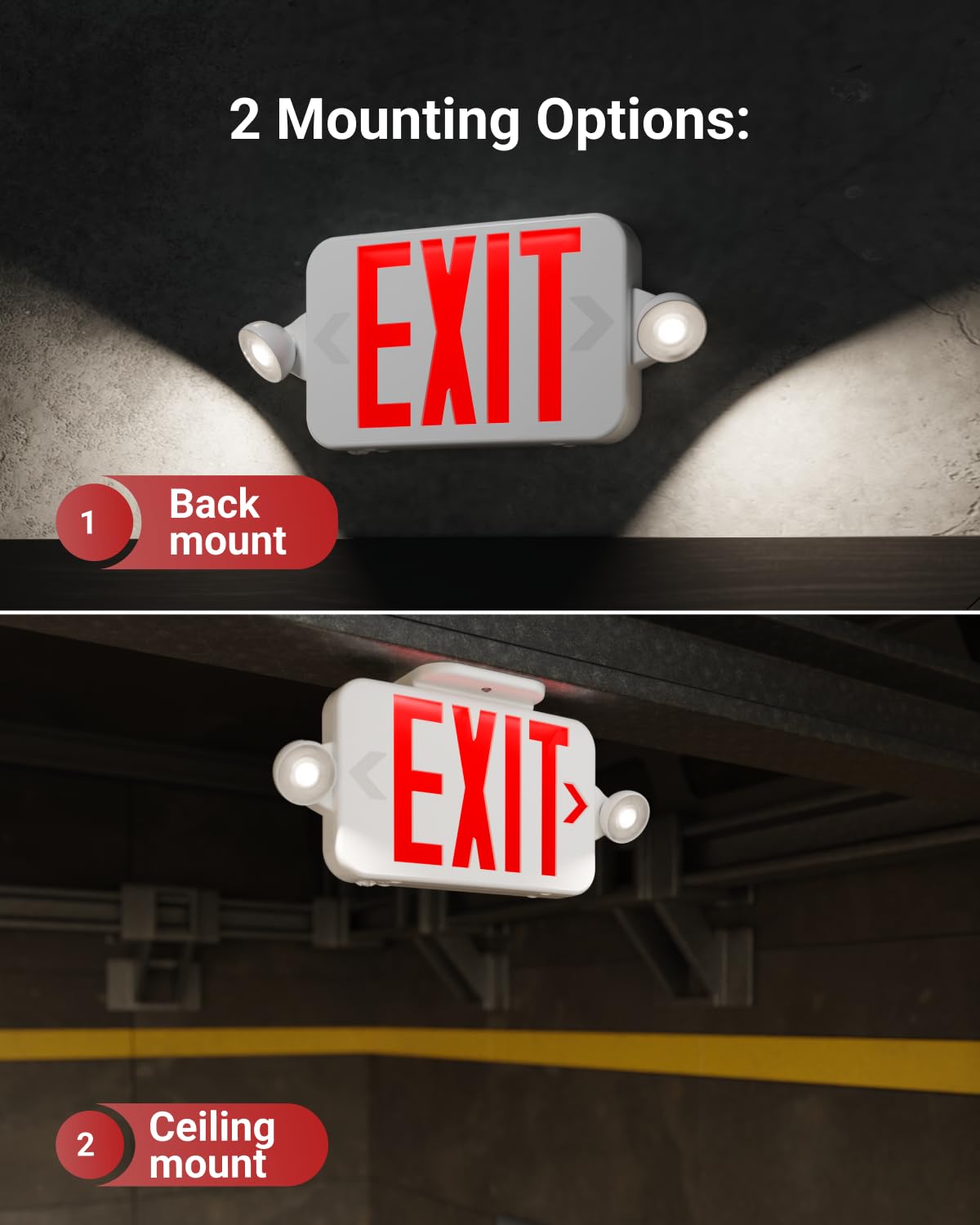 Sunco Exit Sign uses 6000K daylight LEDs for crisp, modern appearance.