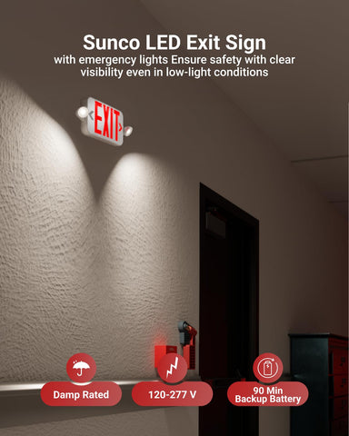 Sunco Exit Sign features two mini adjustable lights for flexible corridor illumination.