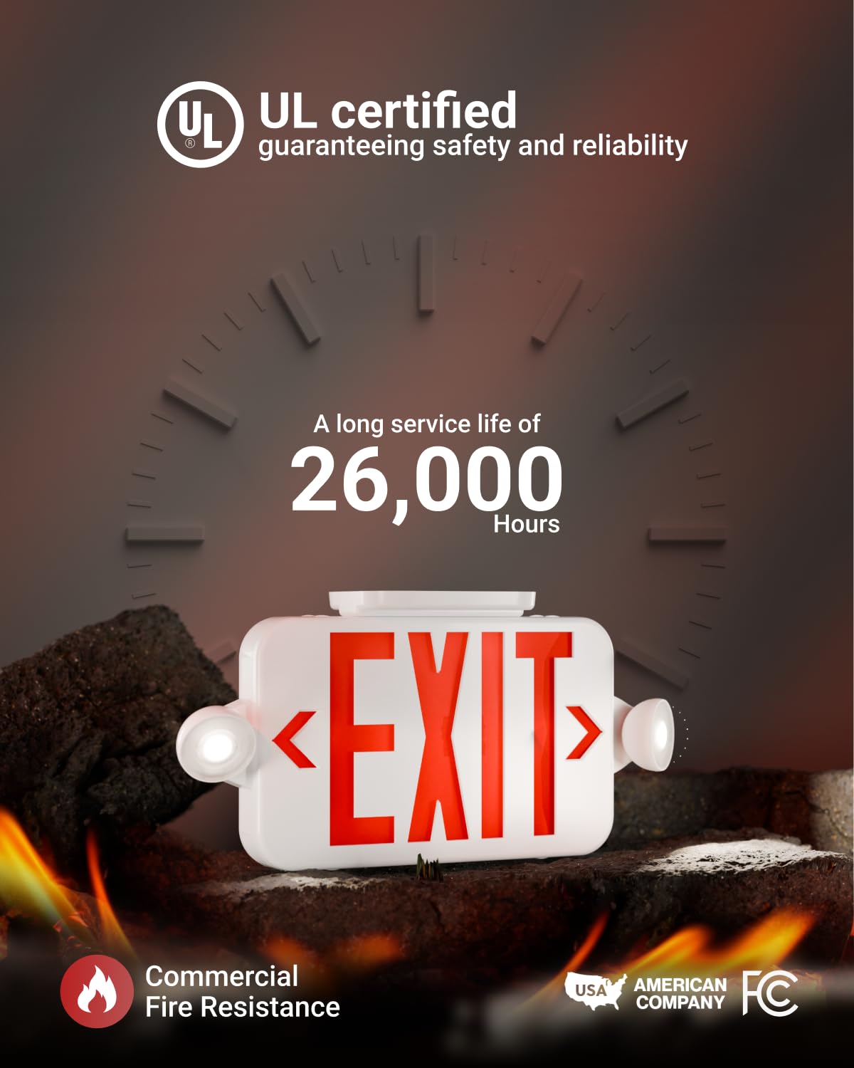 Sunco Exit Sign with wall or ceiling mount for versatile installation.