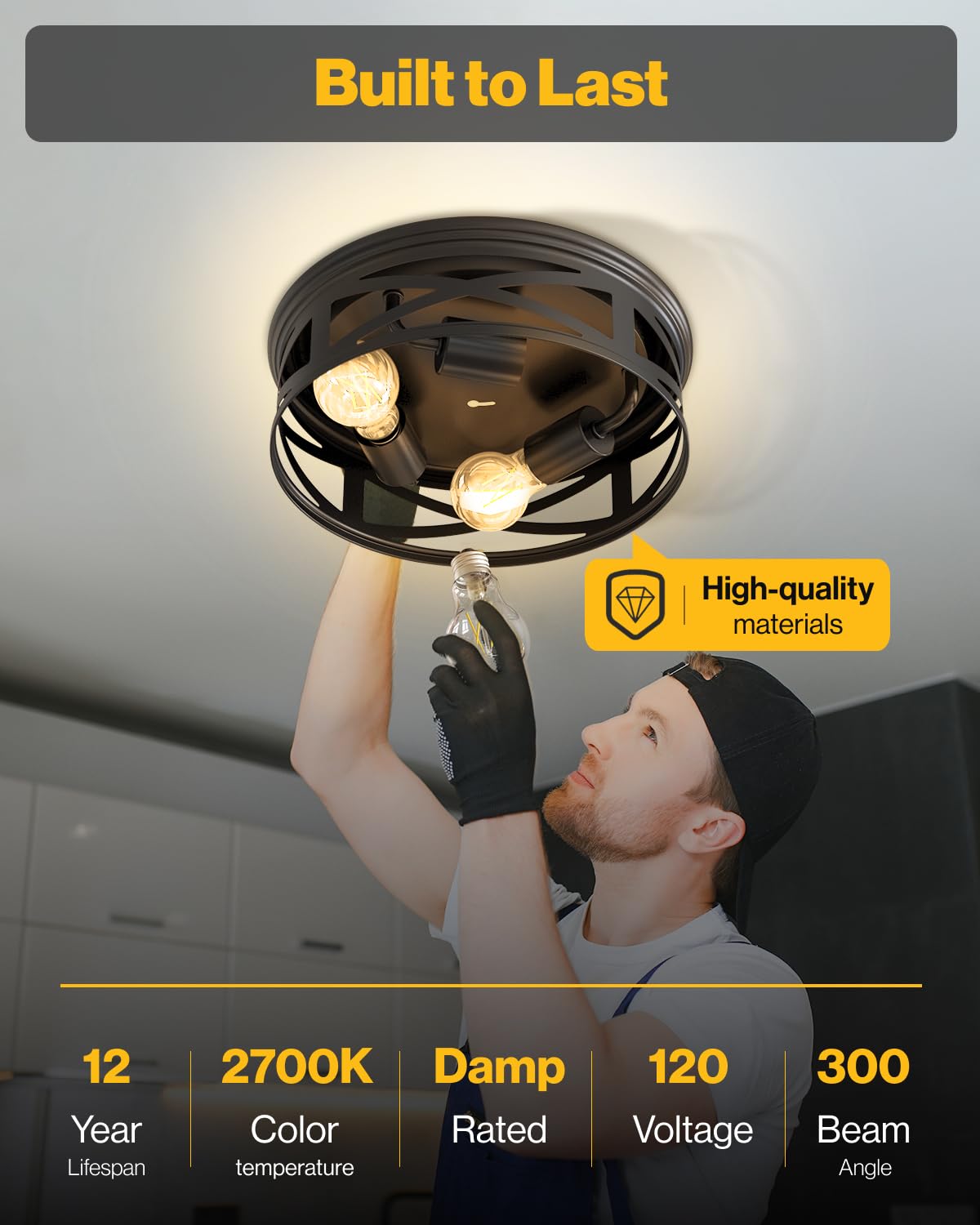 Damp-rated Sunco Farmhouse ceiling light for bathrooms and kitchens.