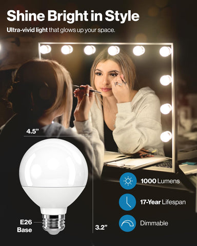 Sunco G25 LED bulb installed in a bathroom vanity setup for precise makeup lighting