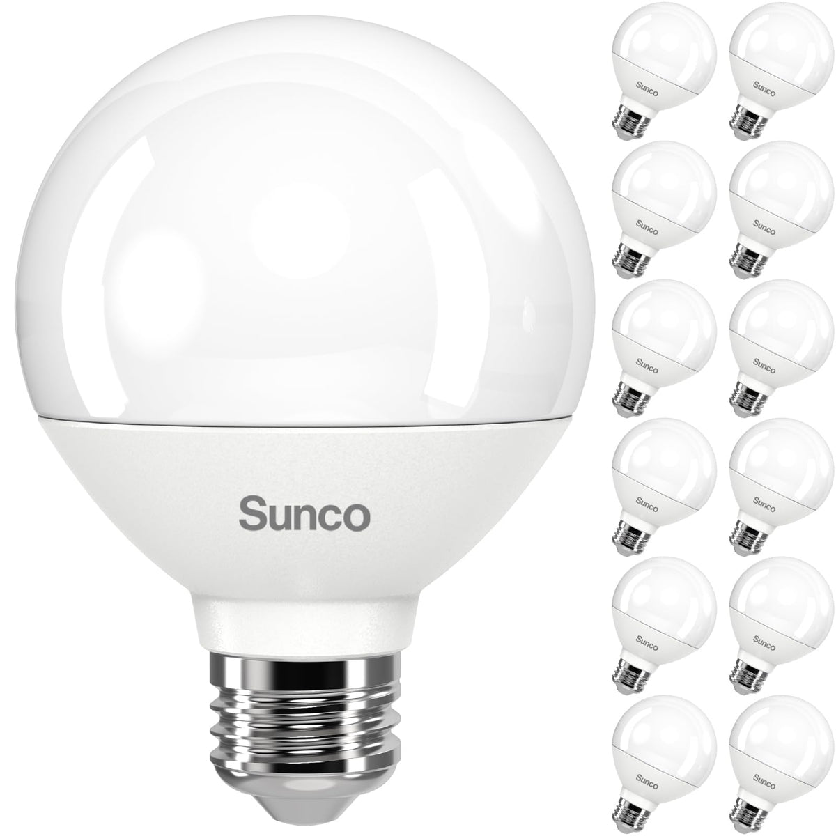 Sunco G25 LED bulb close-up with frosted finish for soft bathroom illumination