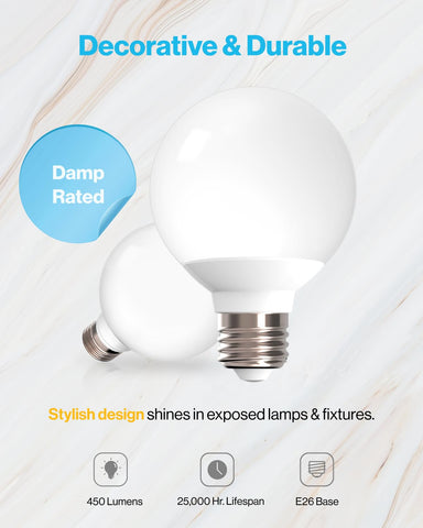 Sunco G25 LED bulbs dimmable for customizable vanity lighting and mood control.