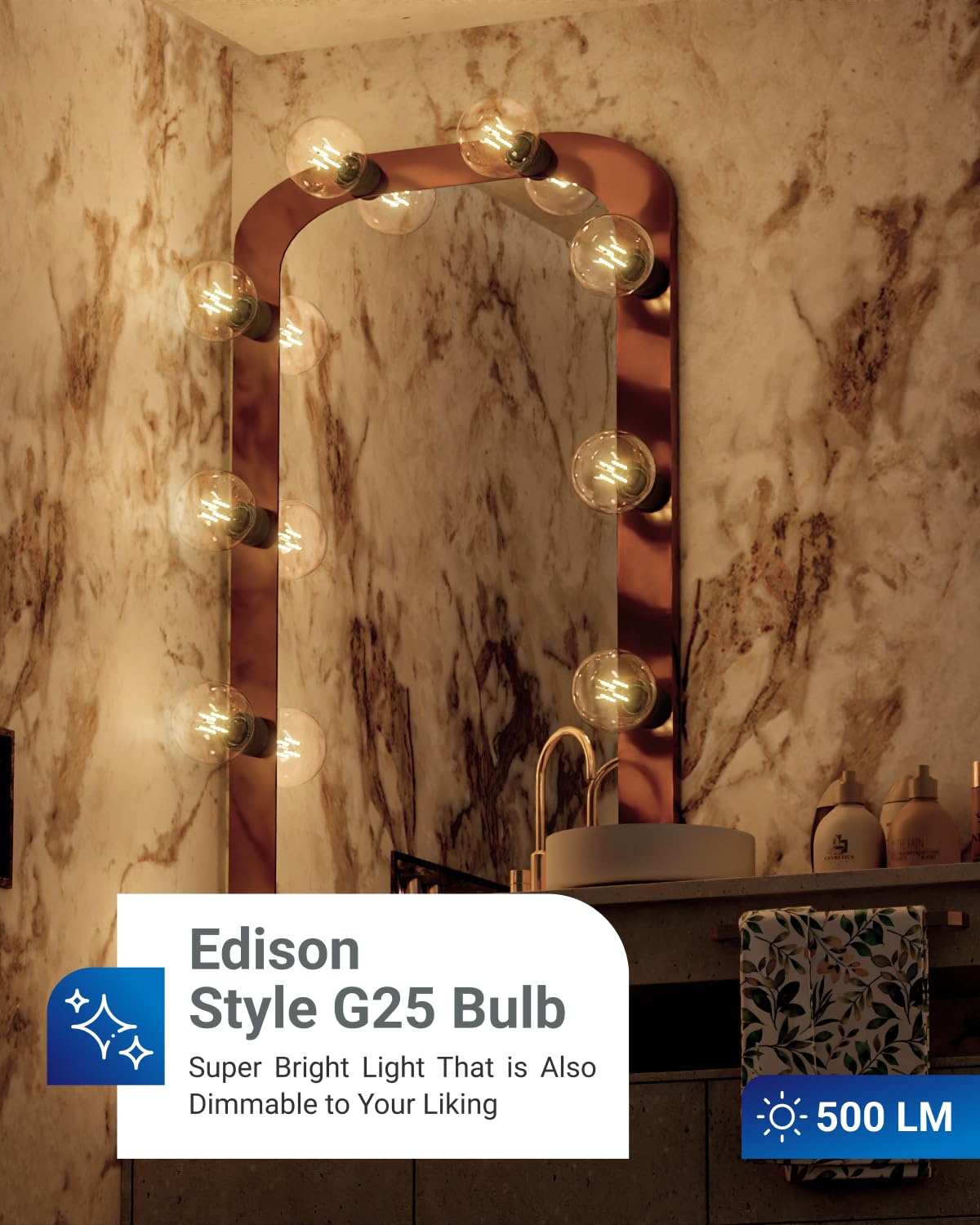 Sunco G25 LED filament globe with E26 base for dimmable fixtures