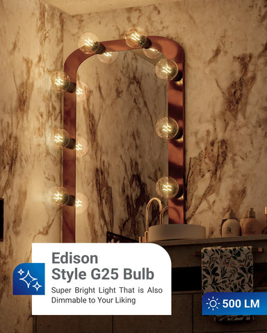 Sunco G25 LED filament globe with E26 base for dimmable fixtures
