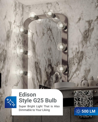 Sunco G25 filament globe bulb in vanity area creating warm ambiance