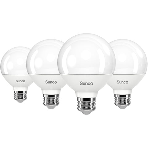 Sunco G25 LED globe bulb front view with frosted finish for soft bathroom lighting.
