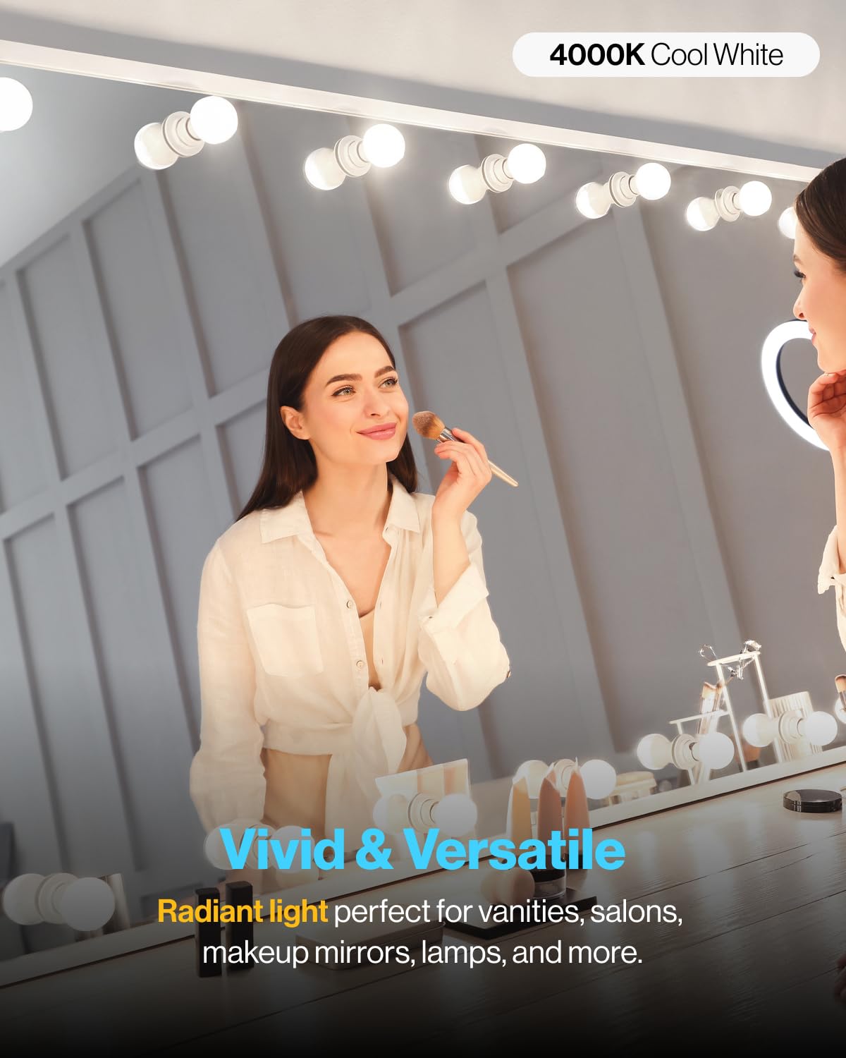 Sunco G25 vanity globe LED bulb installed above bathroom mirror for bright, even light.